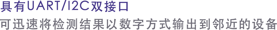 具有UART/I2C双接口,可迅速将检测结果以数字方式输出到邻近的设备